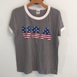 VS PINK GRAPIC USA RINGER TEE